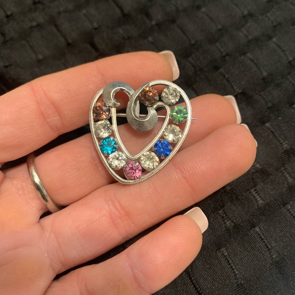Sterling heart birthstone brooch